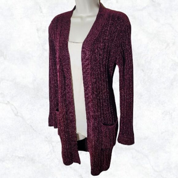 Matty M. Red Cable Knit Ribbed Velvety Soft Open Front Sweater Cardigain - Picture 4 of 8